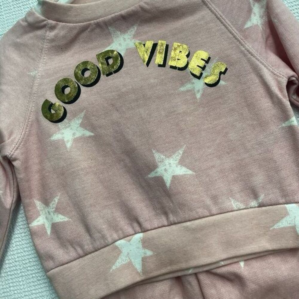 C&C CALIFORNIA 2T Good‎ Vibes Pink Stars Print Pullover Sweatshirt Pants Set